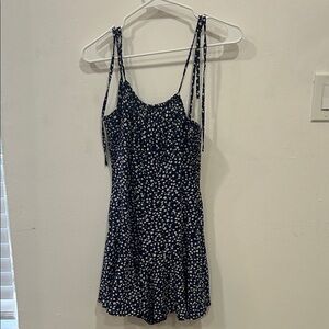 Navy Blue Floral Dress with Tie Straps